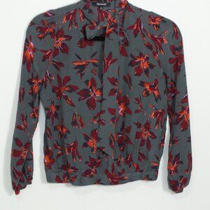 Madewell Cropped 100% Silk Floral Tie Top Size XS